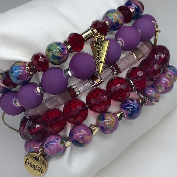 EUC Erimish Purple Me Stack 5 stretch bracelets- 2 charms magenta blue swirlbead - Picture 4 of 9